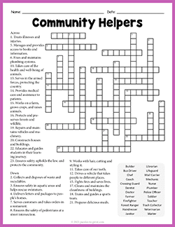 Free printable Community Helpers Crossword puzzle worksheet