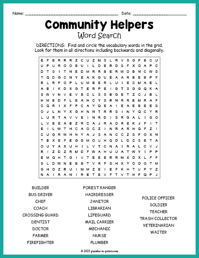 Community Helpers Word Search
