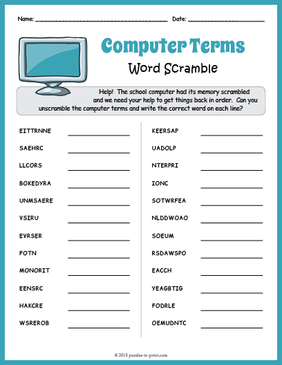 Computer Terms Word Scramble