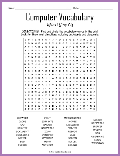 Computer Vocabulary Word Search