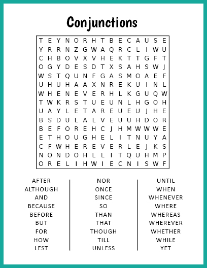 Conjunctions Word Search