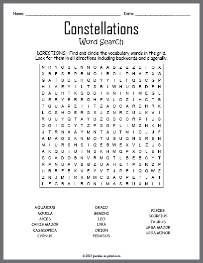 Constellations Word Search