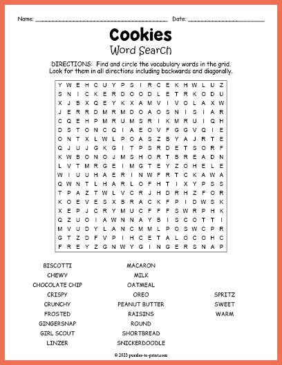Cookies Word Search