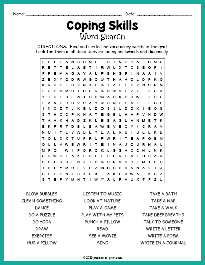 Coping Skills Word Search