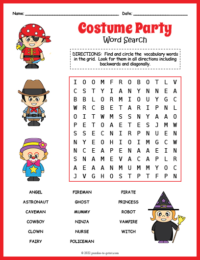 Costume Party Word Search