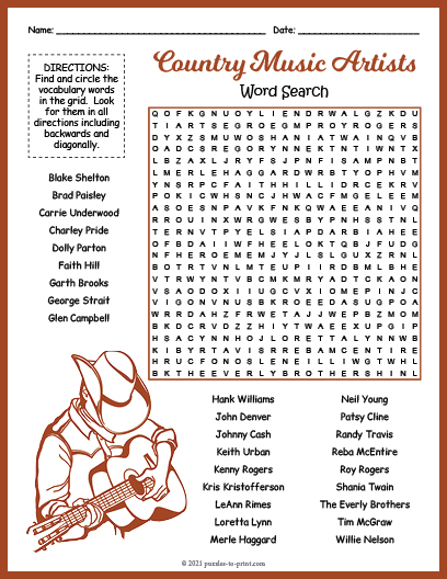Country Music Artists Word Search