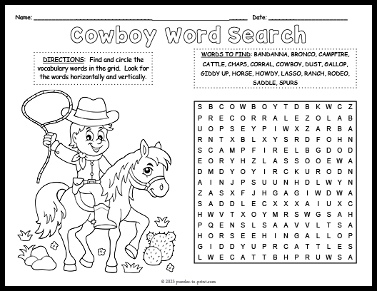 Cowboy Word Search