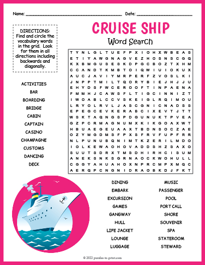 Cruise Ship Word Search