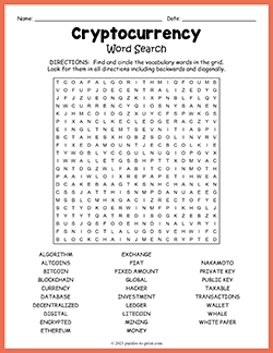 Free printable Cryptocurrency Word Search puzzle worksheet