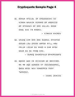 Free printable Cryptoquote Sample 4 puzzle worksheet
