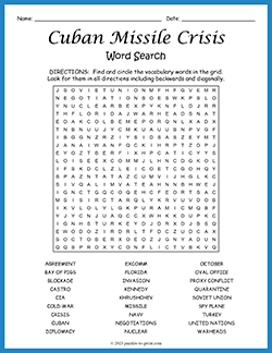Free printable Cuban Missile Crisis Word Search puzzle worksheet