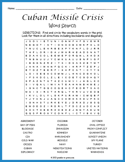 Cuban Missile Crisis Word Search