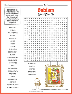 Free printable Cubism Word Search puzzle worksheet