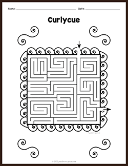 Free printable Curly Cue Maze puzzle worksheet