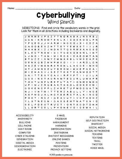 Cyberbullying Word Search