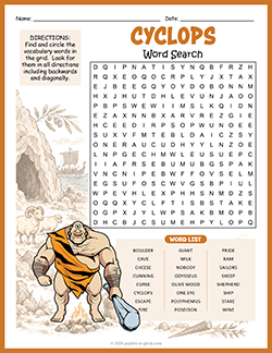 Free Printable Cyclops Word Search Puzzle Worksheet