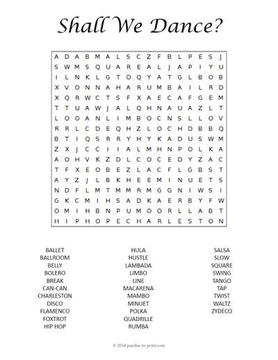 Dance Word Search