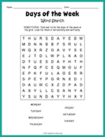 Days of the Week Word Search thumbnail