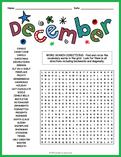 December Word Search