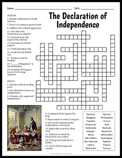Free Printable Declaration of Independence Crossword Puzzle Worksheet