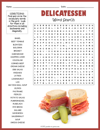 Delicatessen Word Search