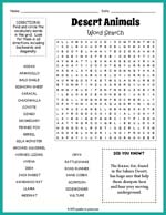 Desert Animals Word Search Thumbnail