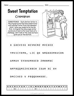 Free printable Dessert Recommendations Cryptogram puzzle worksheet
