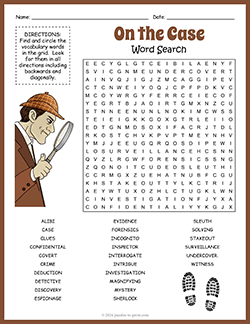 Free printable Detective Word Search puzzle worksheet