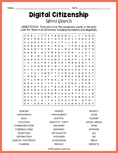 Online Safety Vocabulary Crossword