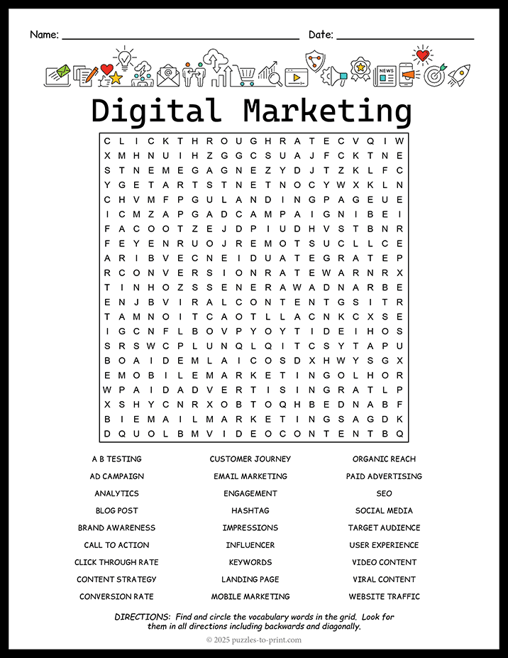 Digital Marketing Word Search