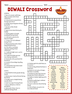 Free printable Diwali Crossword puzzle worksheet