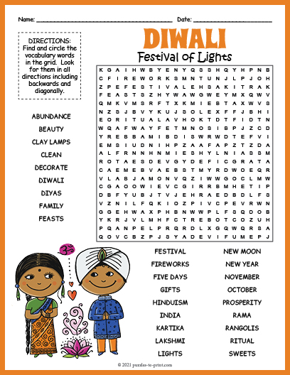 Diwali Word Search