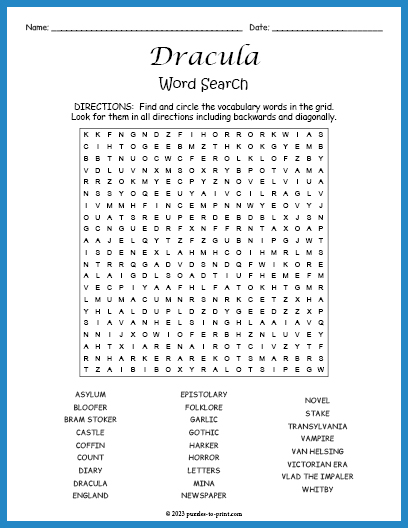 Dracula Word Search