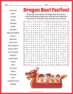 Free printable Dragon Boat Festival Word Search puzzle worksheet