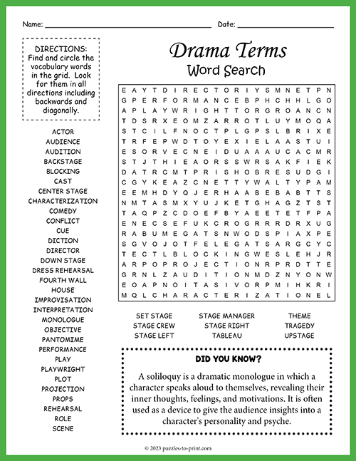 Drama Terms Word Search