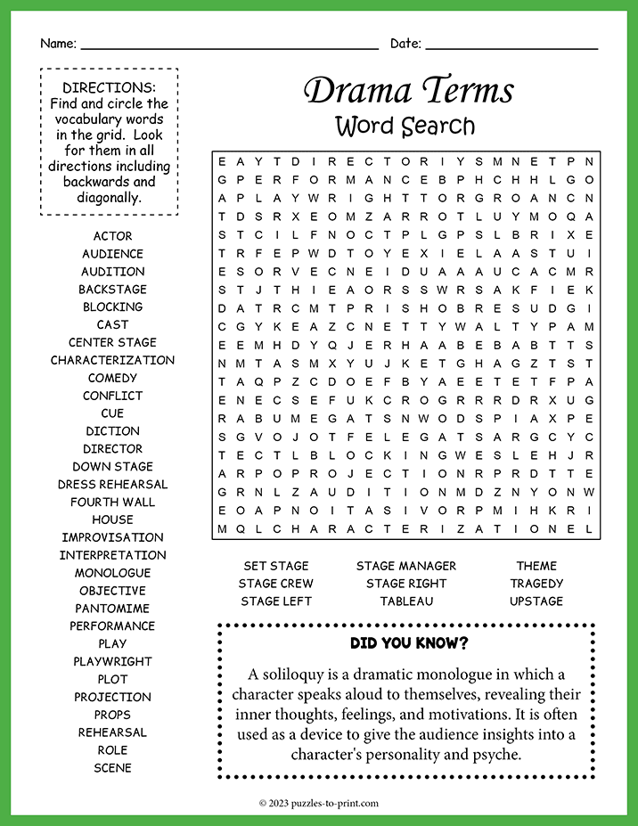 Drama Terms Word Search