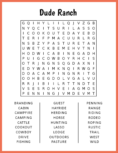 Dude Ranch Word Search