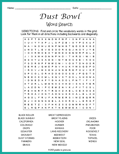 Dust Bowl Word Search