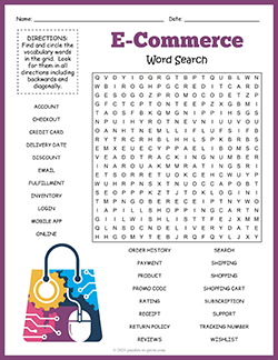 Free printable E-Commerce Word Search puzzle worksheet