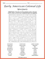 Early American Colonial Life Word Search Thumbnail