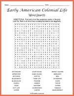 Early American Colonial Life Word Search Thumbnail