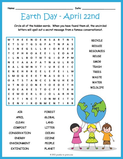 Earth Day Word Search on Made Pay Teachers