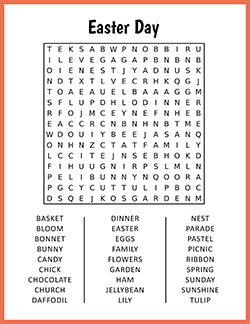 Free printable Easter Day Word Search puzzle worksheet