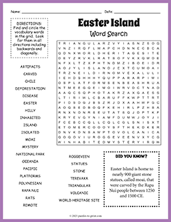 Free printable Easter Island Word Search puzzle worksheet