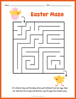 Free printable Easter Maze puzzle worksheet