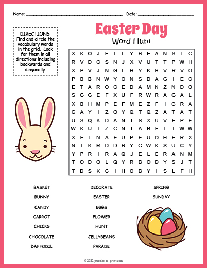 Word search for easter printable