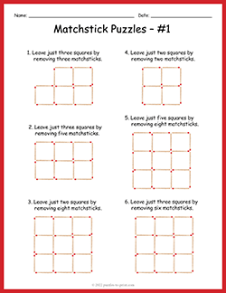 Free printable Easy Matchstick Puzzles puzzle worksheet