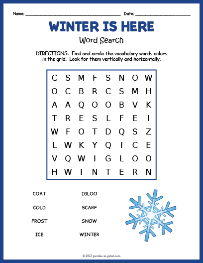 Easy Winter Word Search