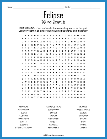 Eclipse Word Search