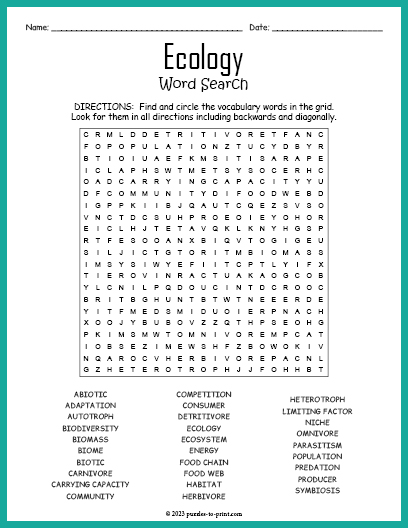 Ecology Word Search